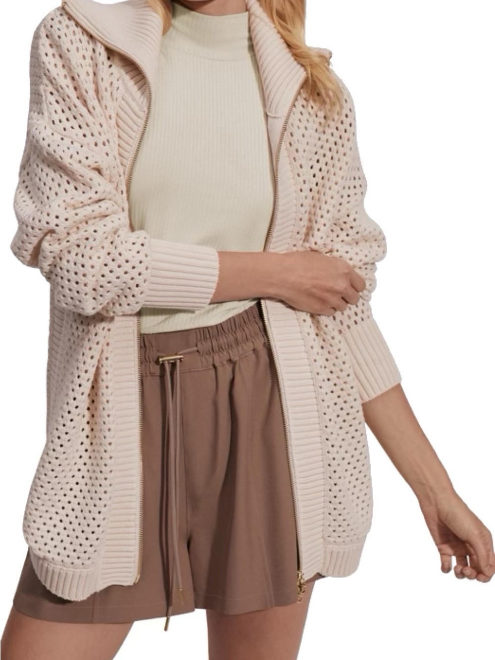Varley Finn Longline knit jacket in whitecap grey